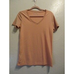 Eddie Bauer Womens Sz L V-Neck Short Sleeve T-Shirt Peach Pink Cotton Casual